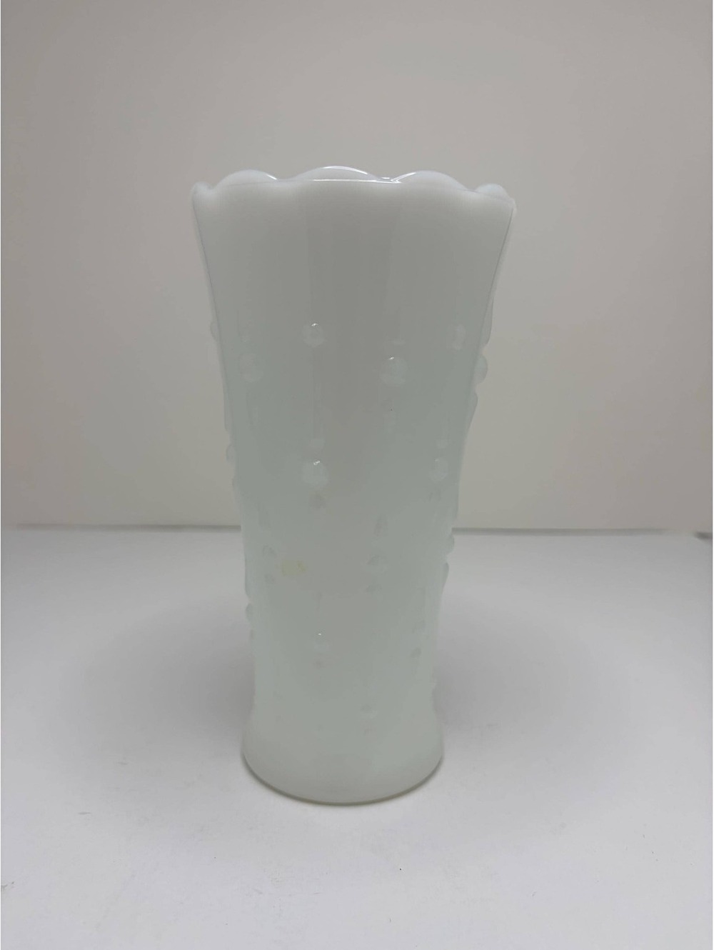 Vintage White Milk Glass Hobnail Vase, 7 Inch Scalloped Rim Bud Vase,Mid Century